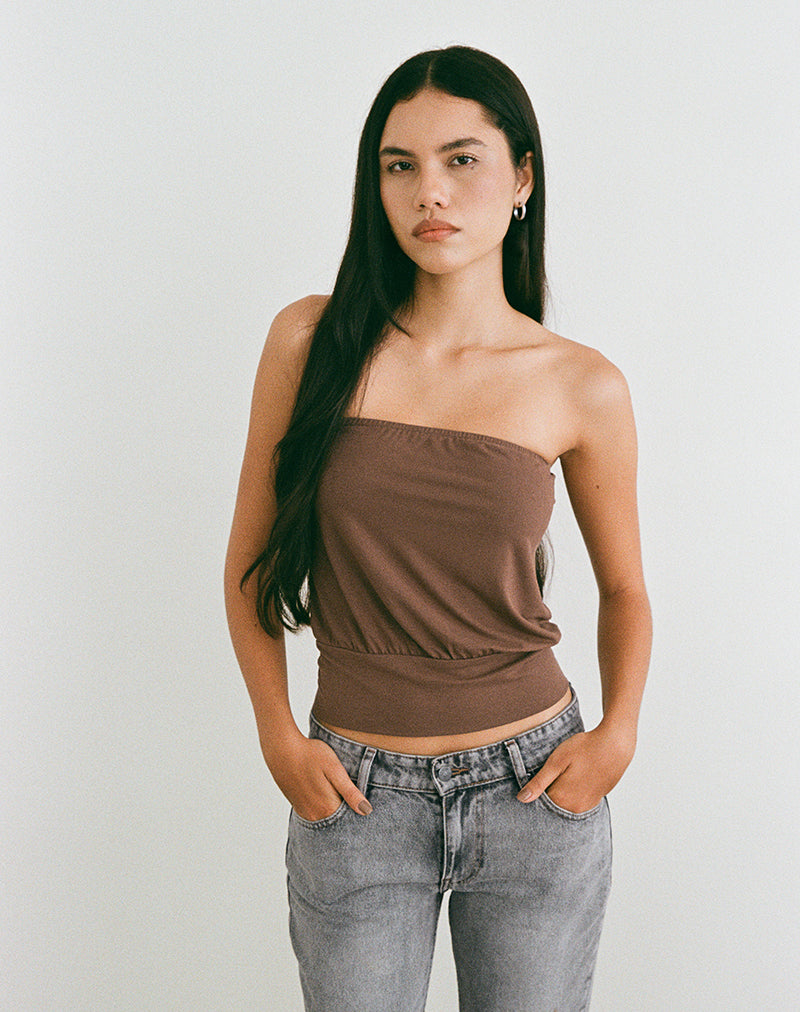 Leocadia Bandeau Top in Cupro Bitter Chocolate