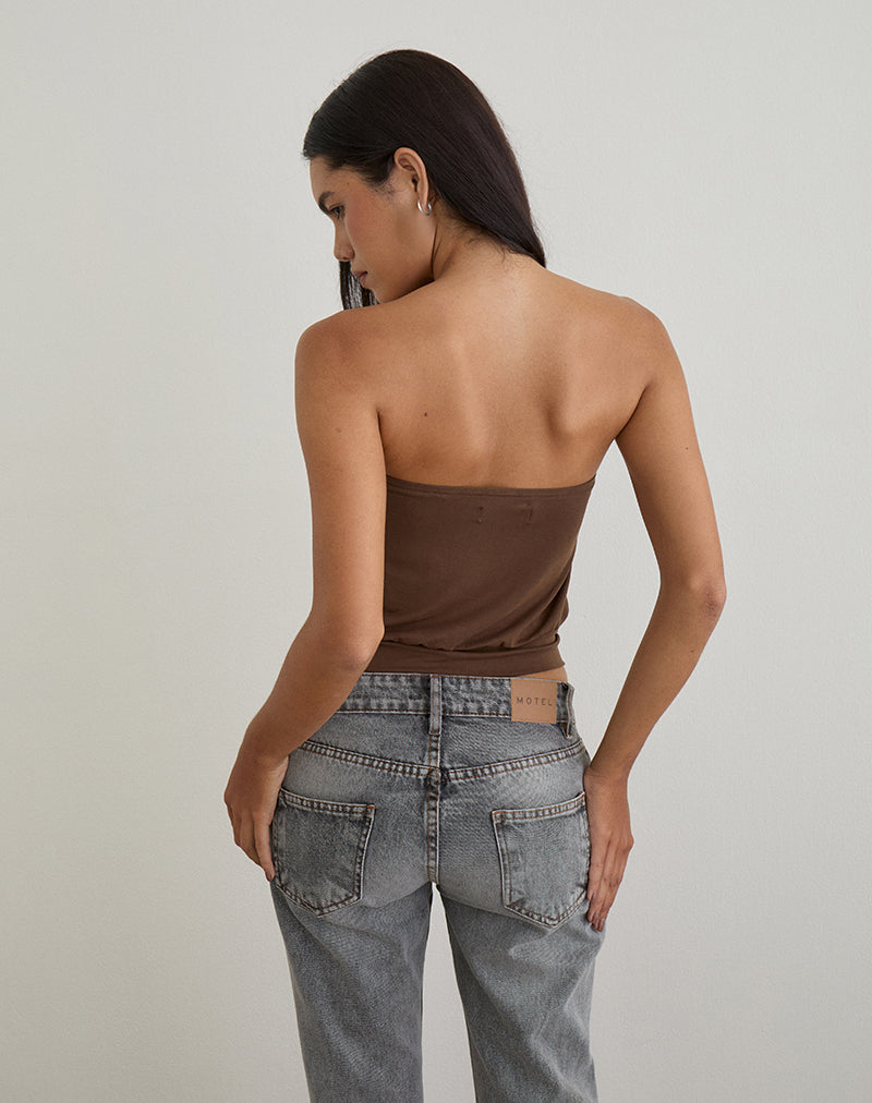 Leocadia Bandeau Top in Cupro Bitter Chocolate