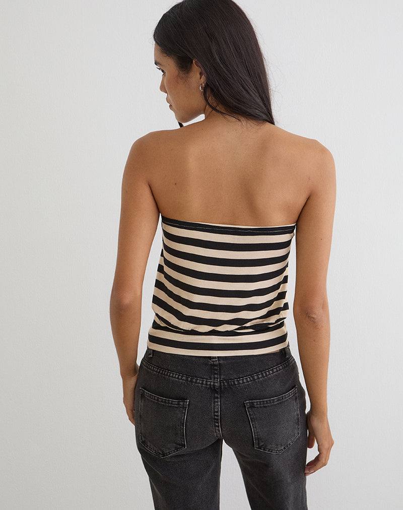 Leocadia Bandeau Top in Cupro Stripe Black and Ivory