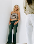 Leocadia Bandeau Top in Cupro Stripe Black and Ivory