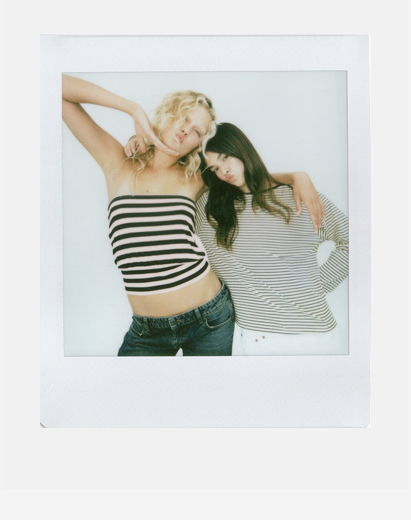 Leocadia Bandeau Top in Cupro Stripe Black and Ivory