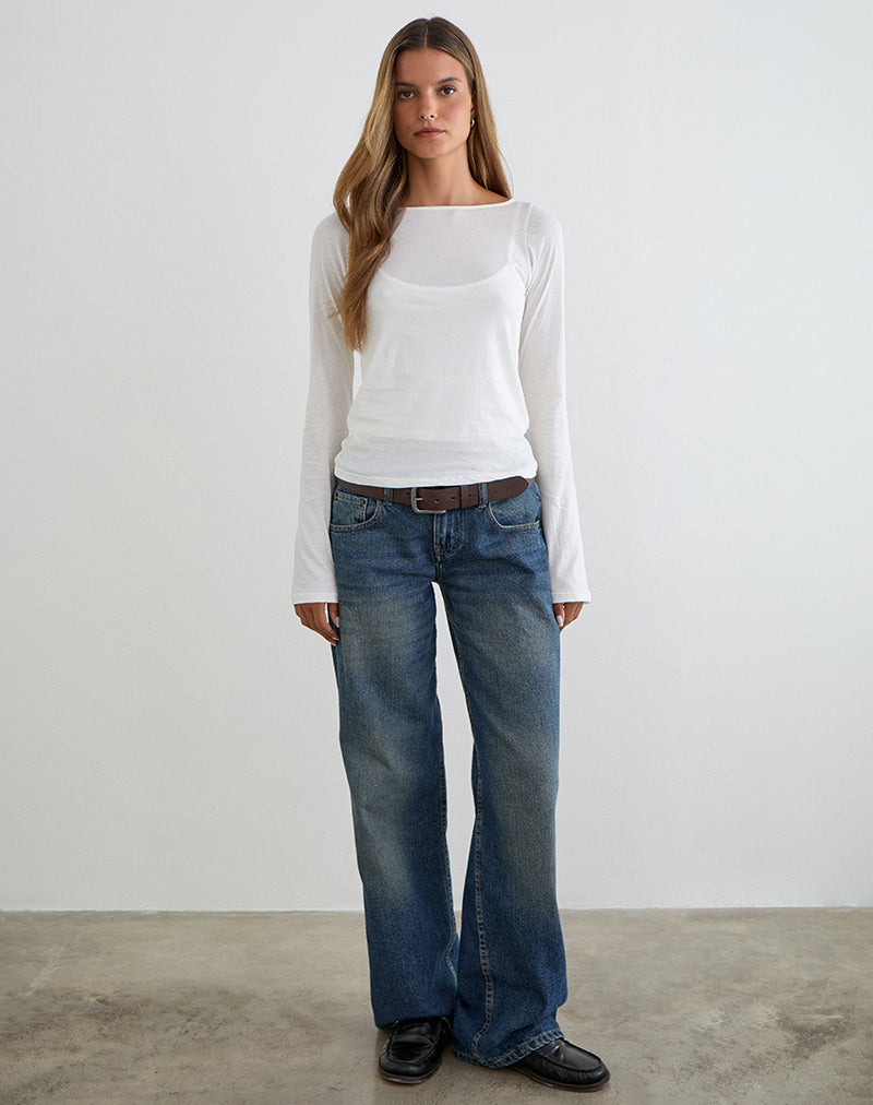 Levon Long Sleeve Top in Jersey Off White