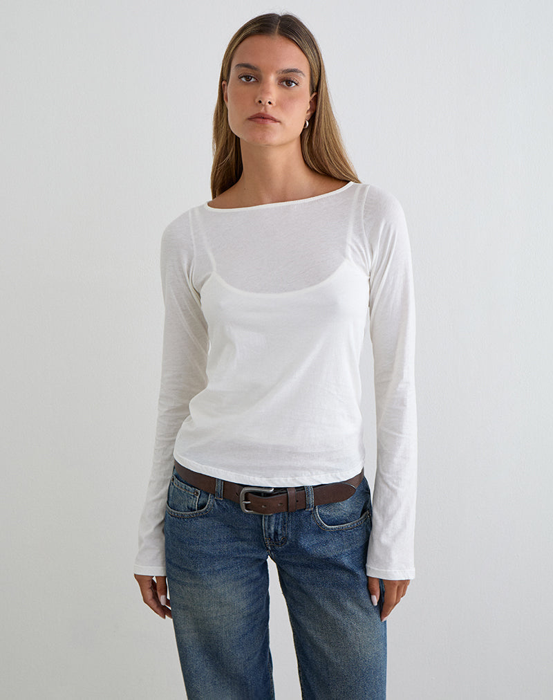 Levon Long Sleeve Top in Jersey Off White