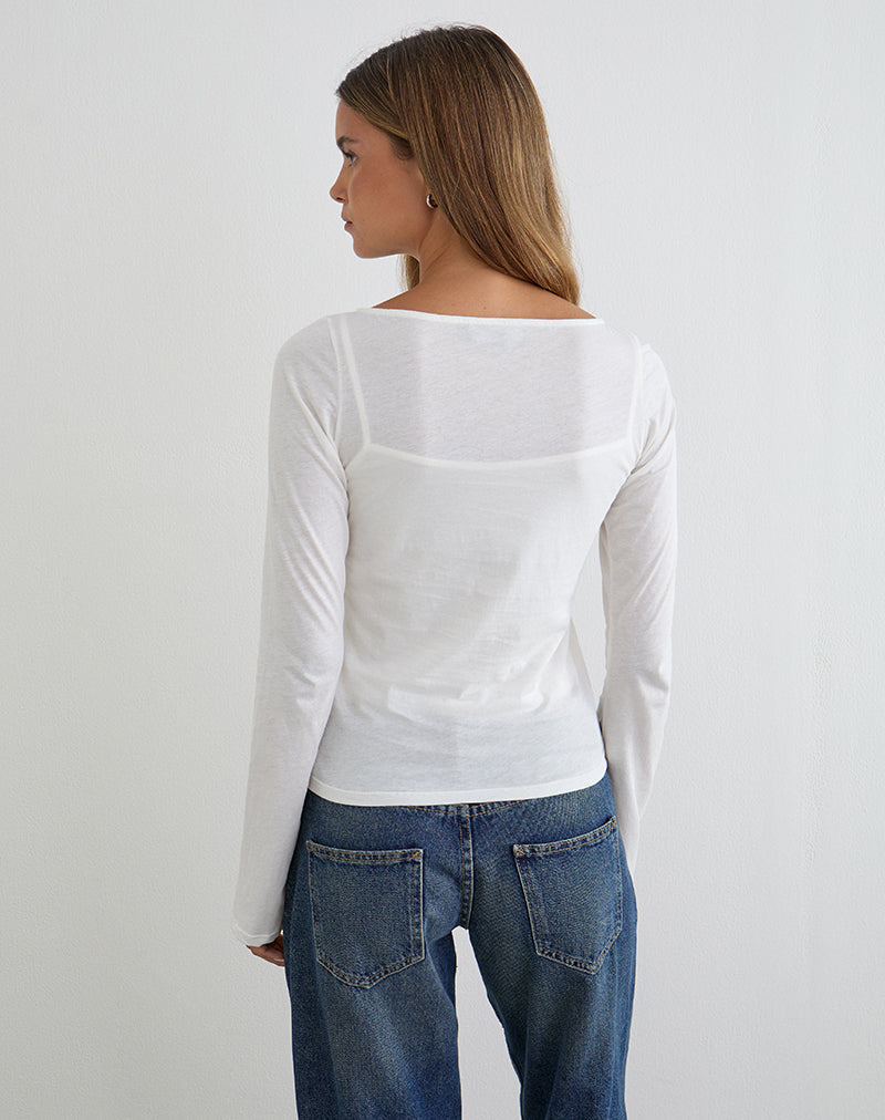 Levon Long Sleeve Top in Jersey Off White