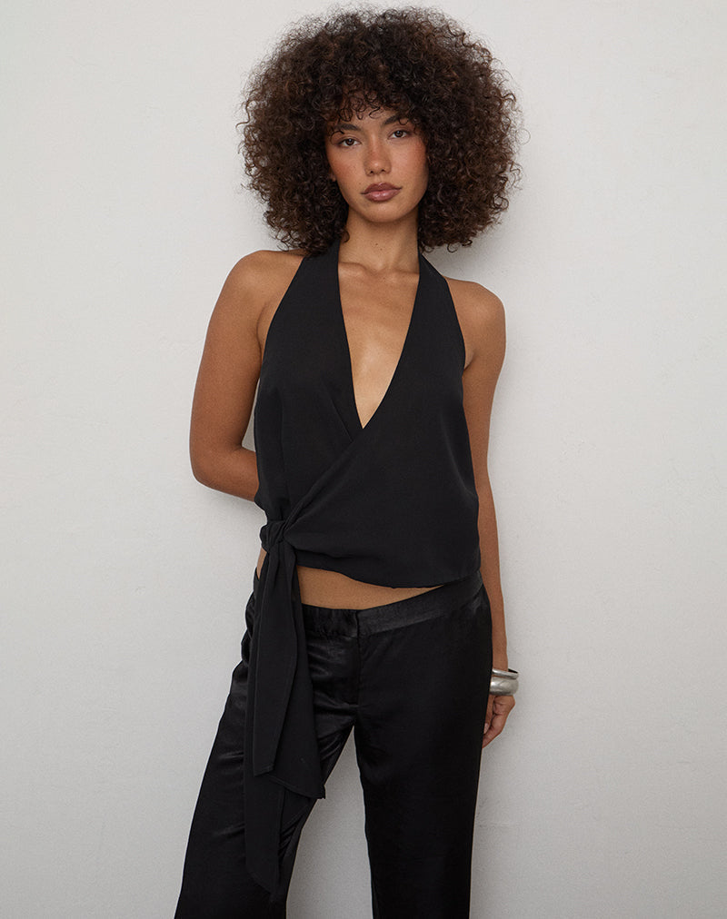 Lilita Halterneck Top in Chiffon Black