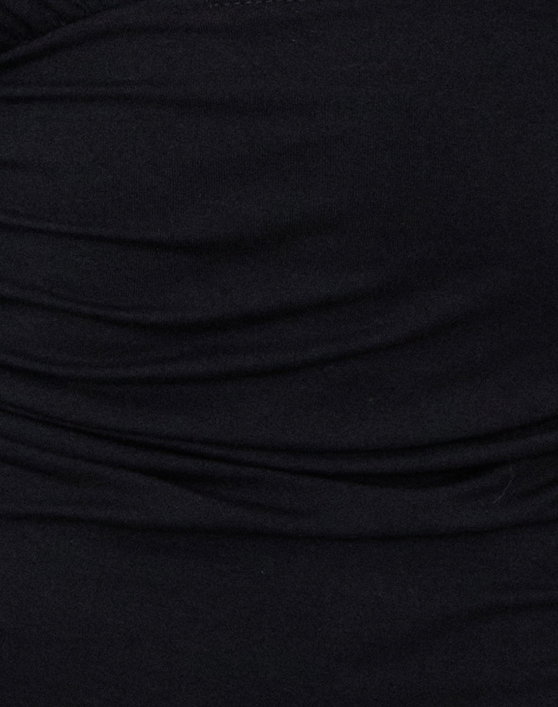 Lilro Long Sleeve Plunge Batwing Top in Black