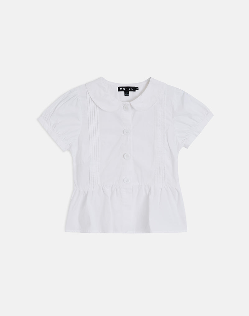 Linde Blouse with Peplum Hem in Poplin White