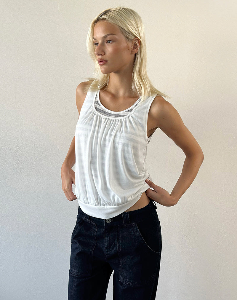 Litzy Double Layer Top in Sheer Jersey Grey and White Stripe