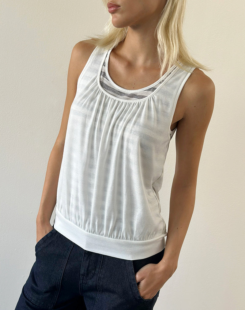 Litzy Double Layer Top in Sheer Jersey Grey and White Stripe