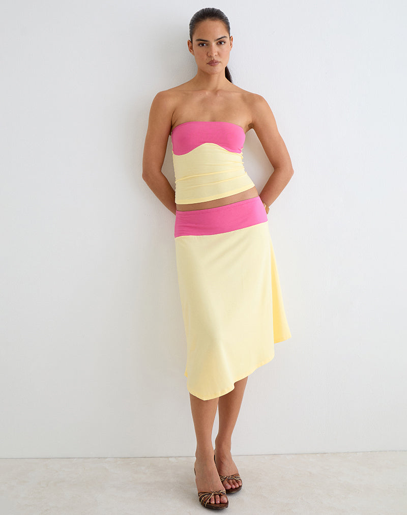 Liv Top in Rayon Jersey Lemon Yellow and Deep Pink