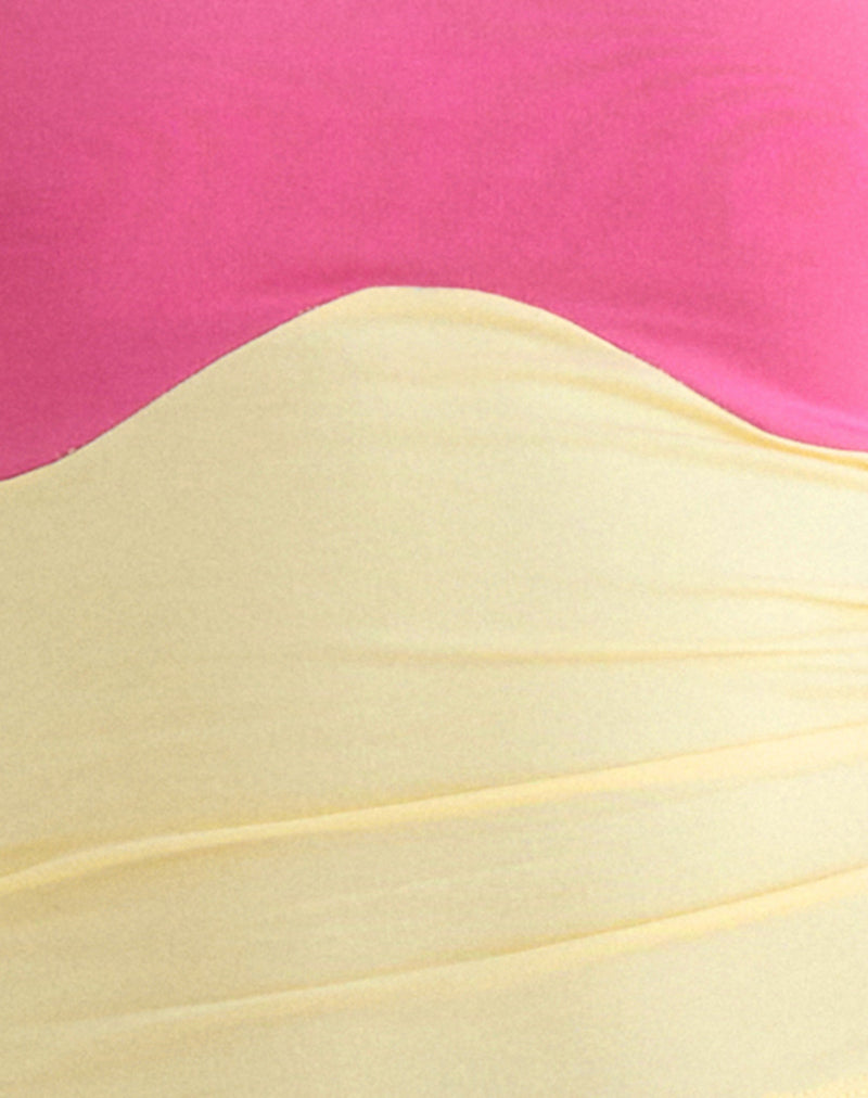 Liv Top in Rayon Jersey Lemon Yellow and Deep Pink