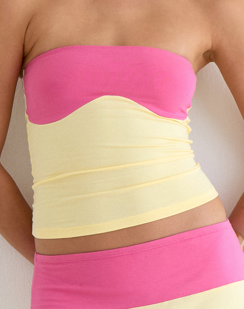 Liv Top in Rayon Jersey Lemon Yellow and Deep Pink