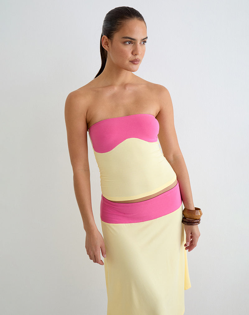 Liv Top in Rayon Jersey Lemon Yellow and Deep Pink