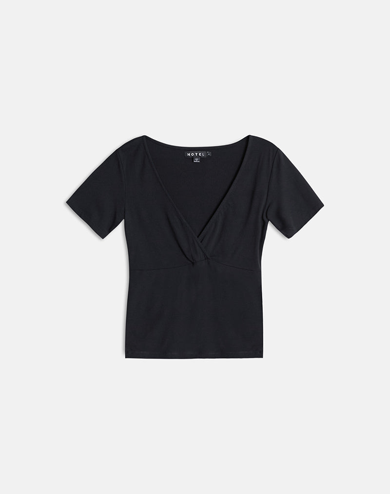 Lobos Crossover Top in Rayon Jersey Black