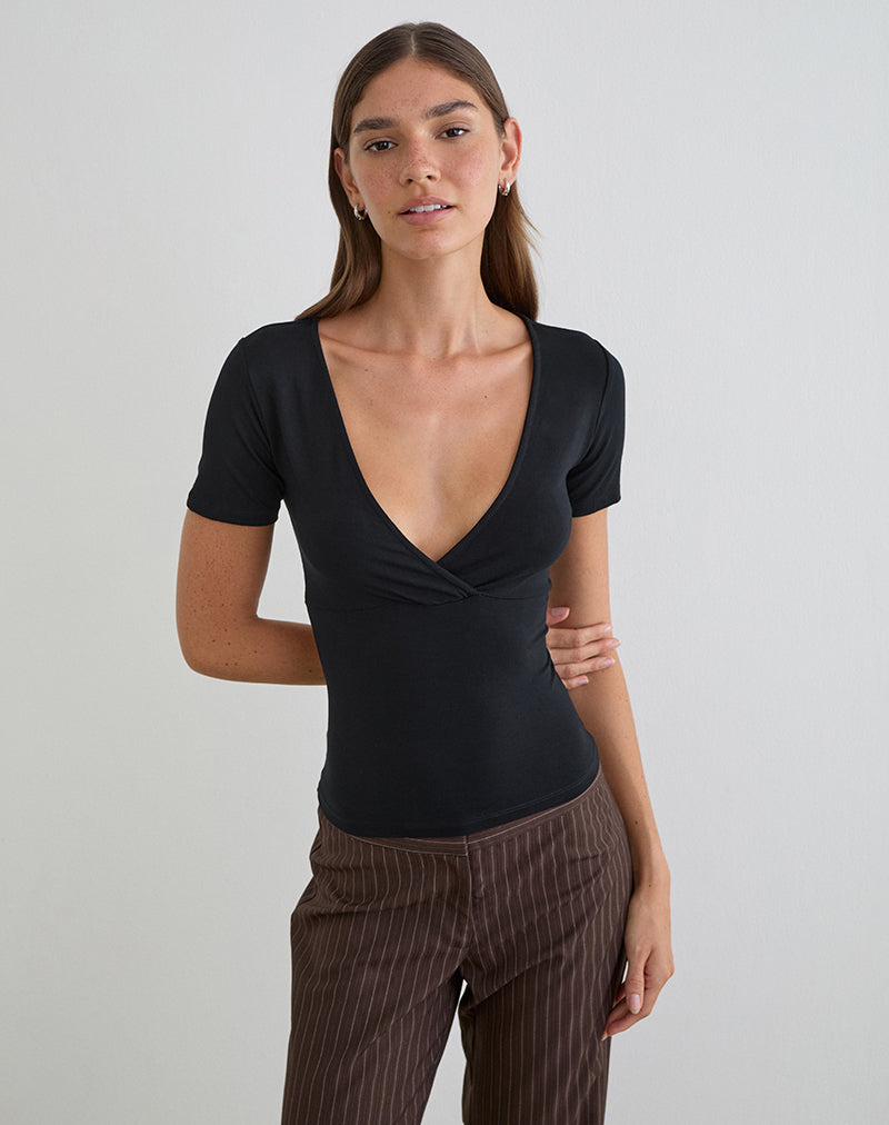 Lobos Crossover Top in Rayon Jersey Black