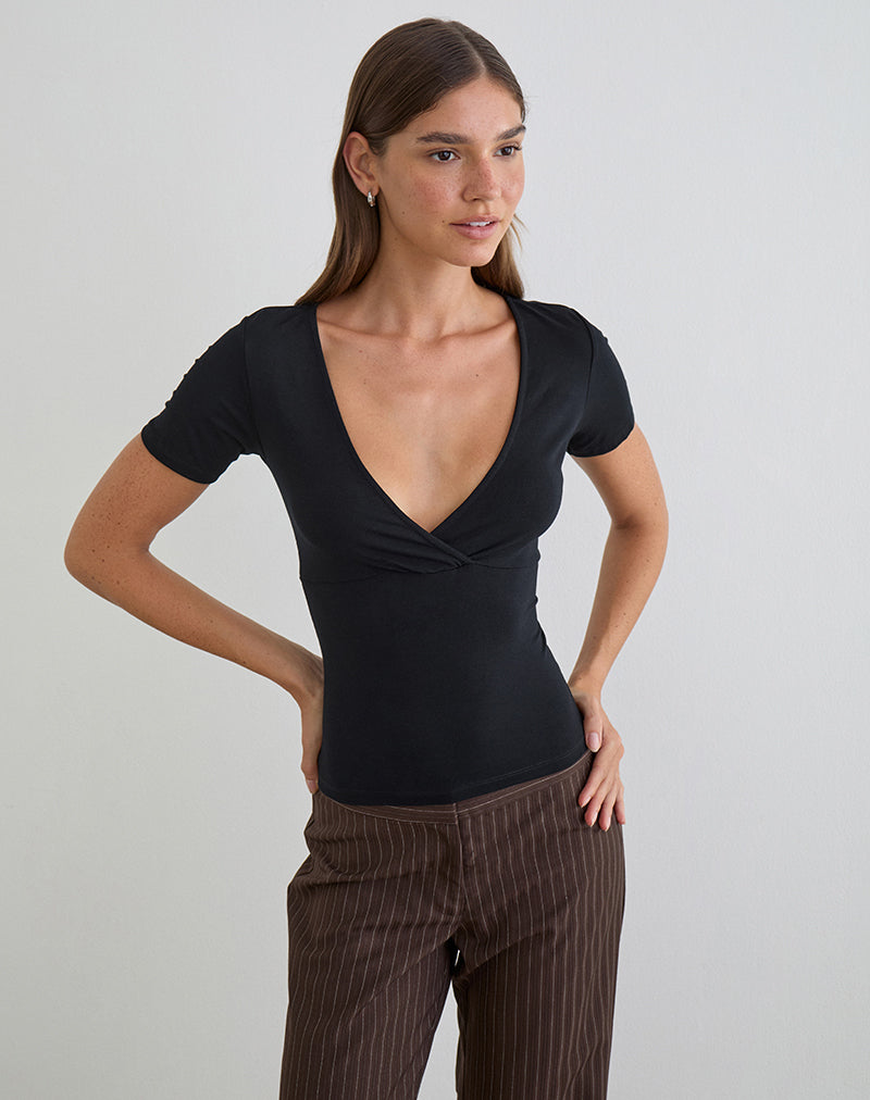 Lobos Crossover Top in Rayon Jersey Black