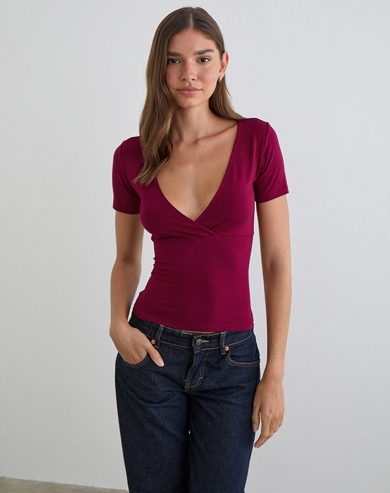 Lobos Crossover Top in Rayon Jersey Burgundy