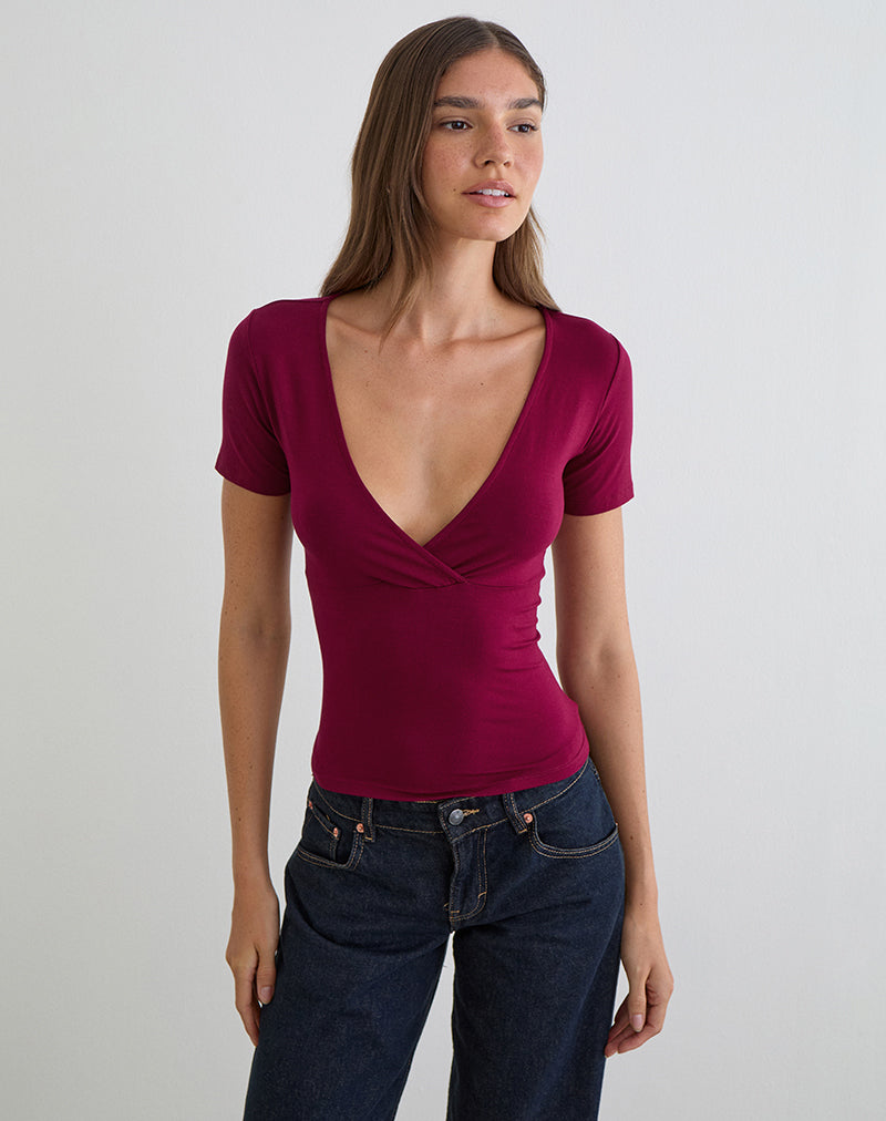 Lobos Crossover Top in Rayon Jersey Burgundy