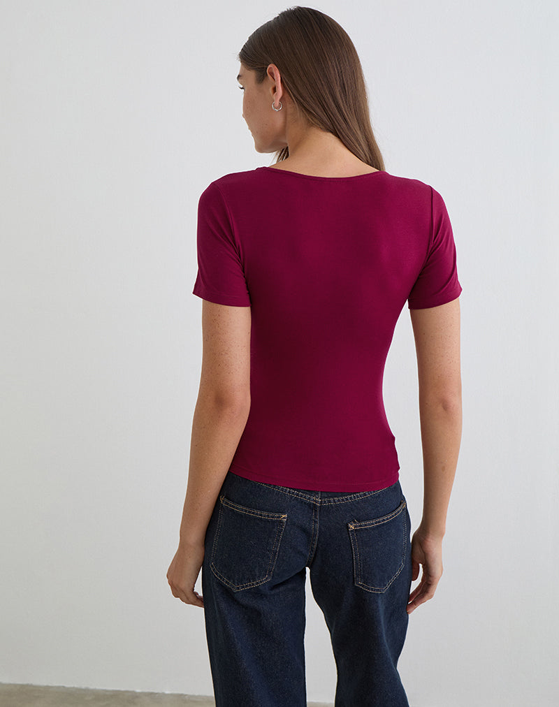Lobos Crossover Top in Rayon Jersey Burgundy