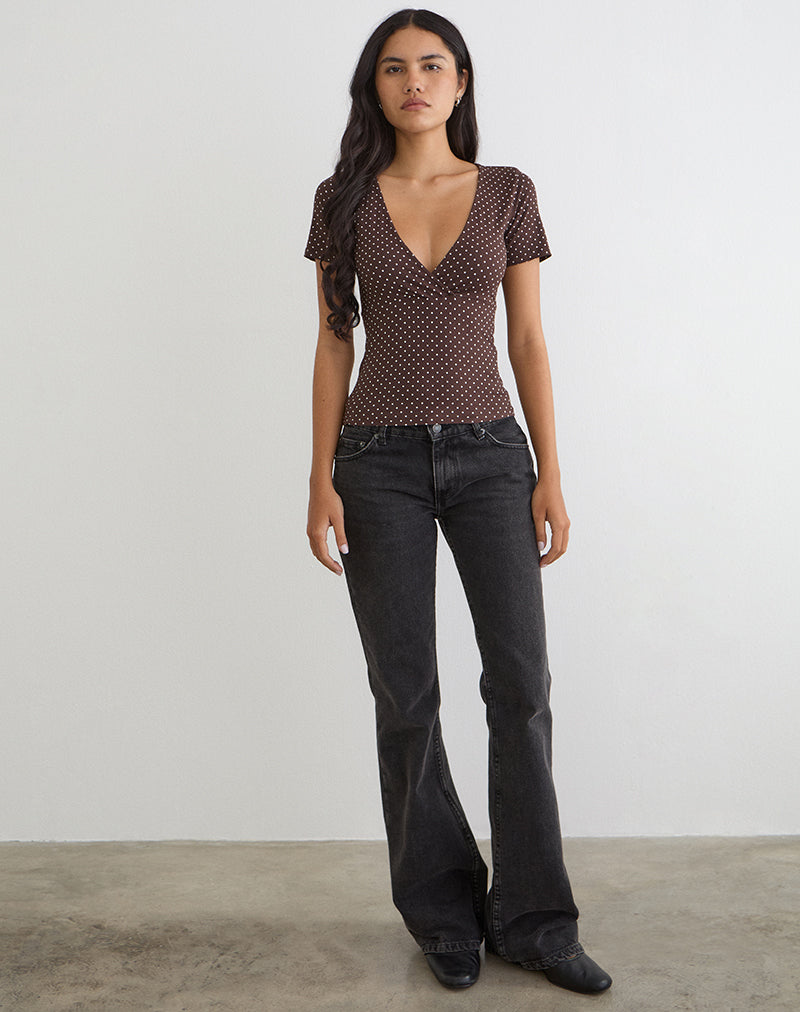Lobos Crossover Top in Jersey Micro Polka Brown