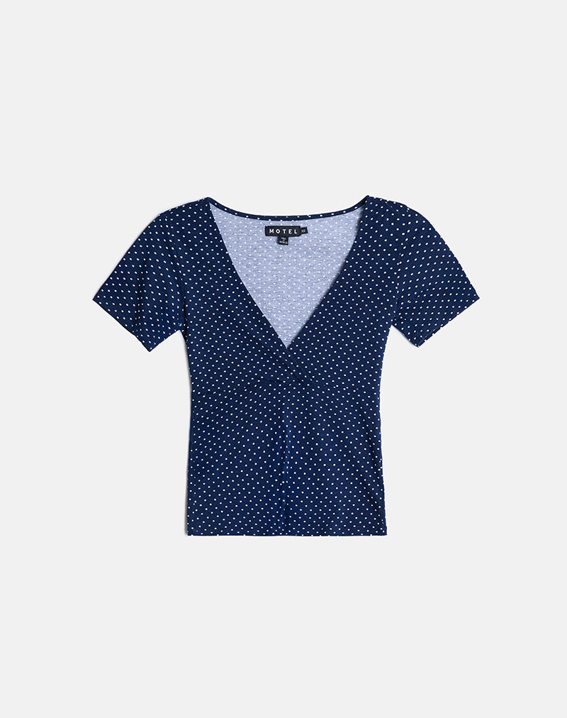 Lobos Crossover Top in Jersey Micro Polka Navy