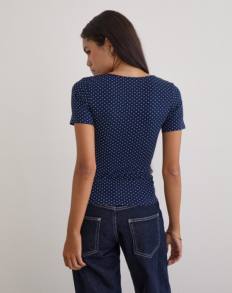 Lobos Crossover Top in Jersey Micro Polka Navy