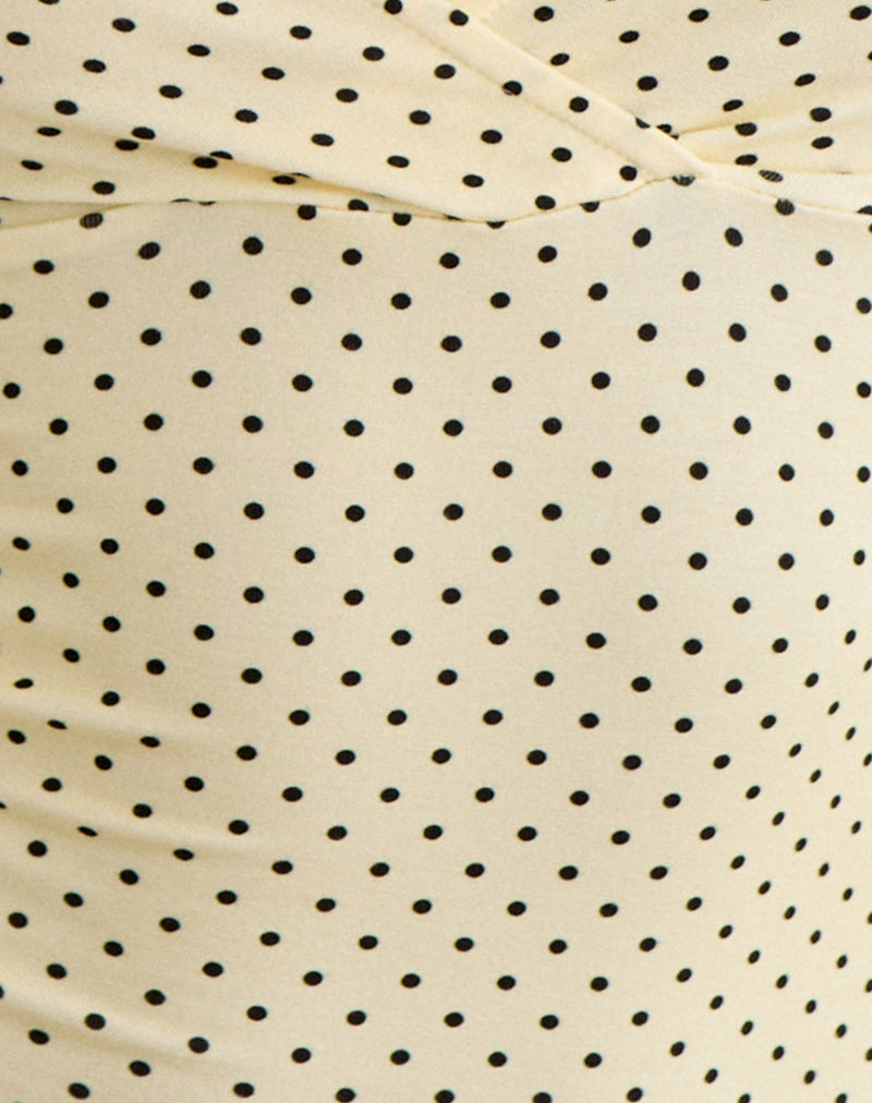 Lobos Crossover Top in Butter Yellow with Micro Polka Dots