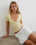 Lobos Crossover Top in Butter Yellow with Micro Polka Dots