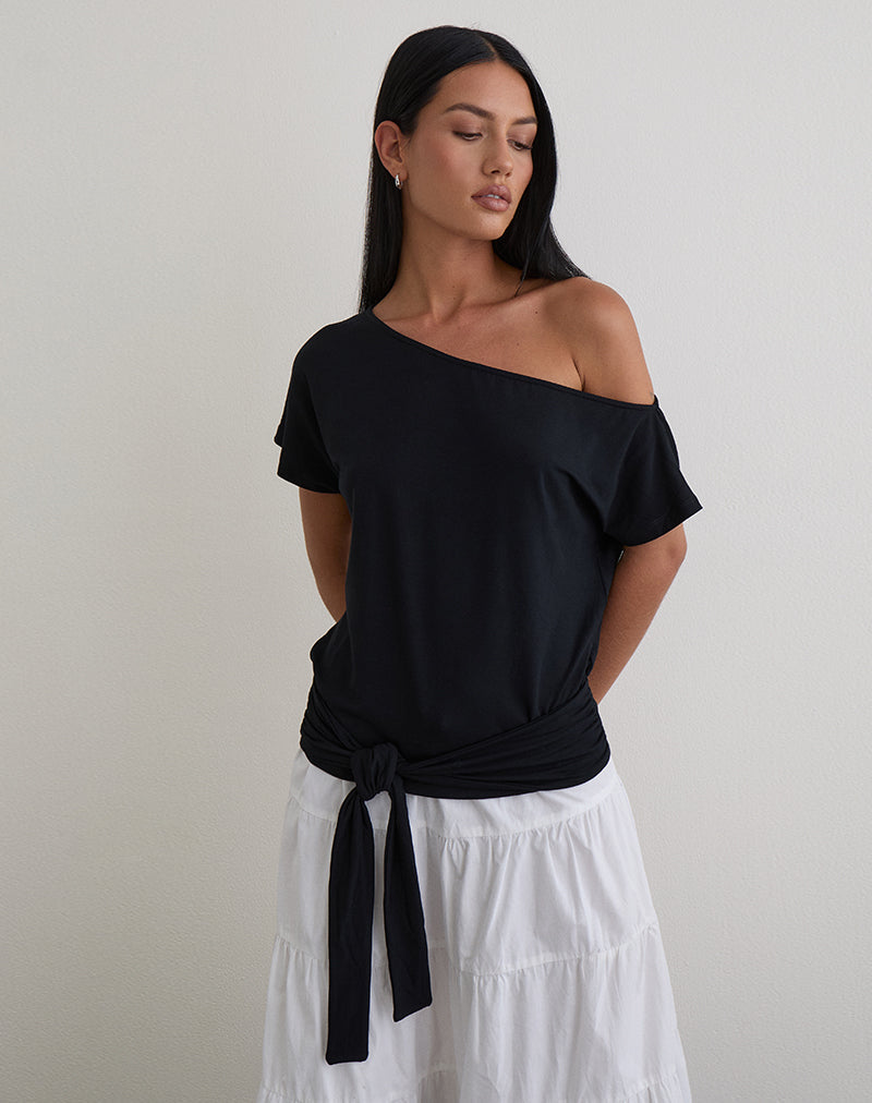 Lola Tie Waist Top in Rayon Jersey Black