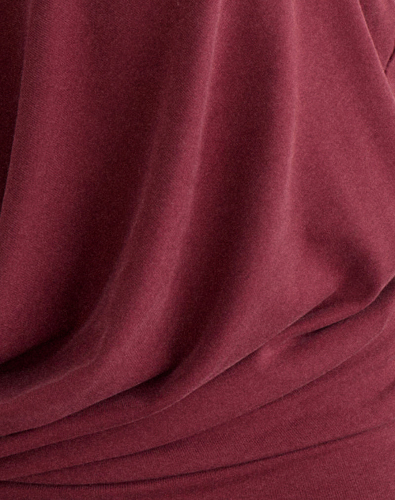 Lupine Cowl Crossover Halter Top in Cupro Burgundy