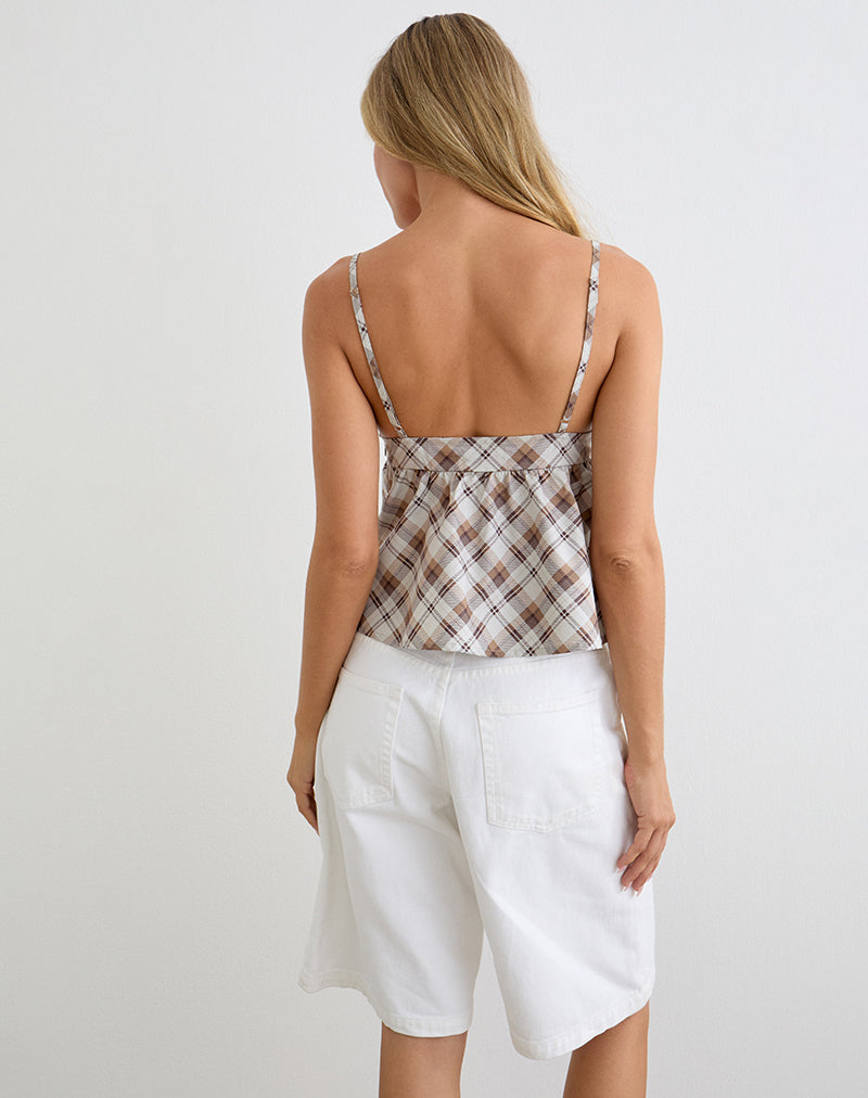 Luz Babydoll Top in Angled Check Brown