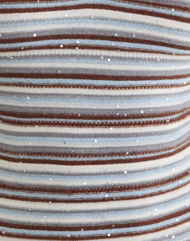 Lycia Plunge Top in Knit Stripe Blue and Brown
