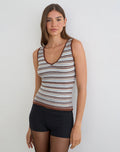 Lycia Plunge Top in Knit Stripe Blue and Brown