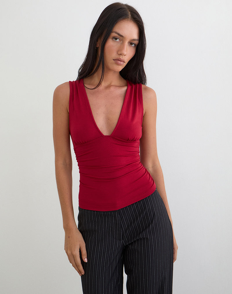 Lycia Plunge Top in Adrenaline Red