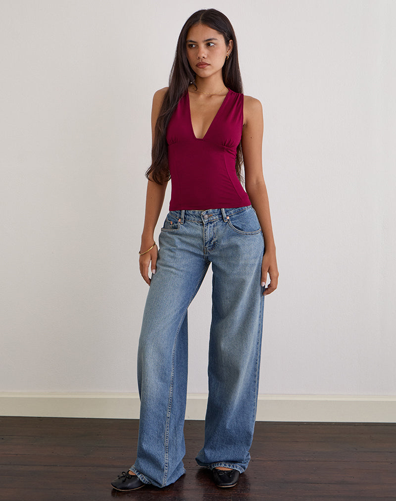 Lynod Plunge Top in Rayon Burgundy