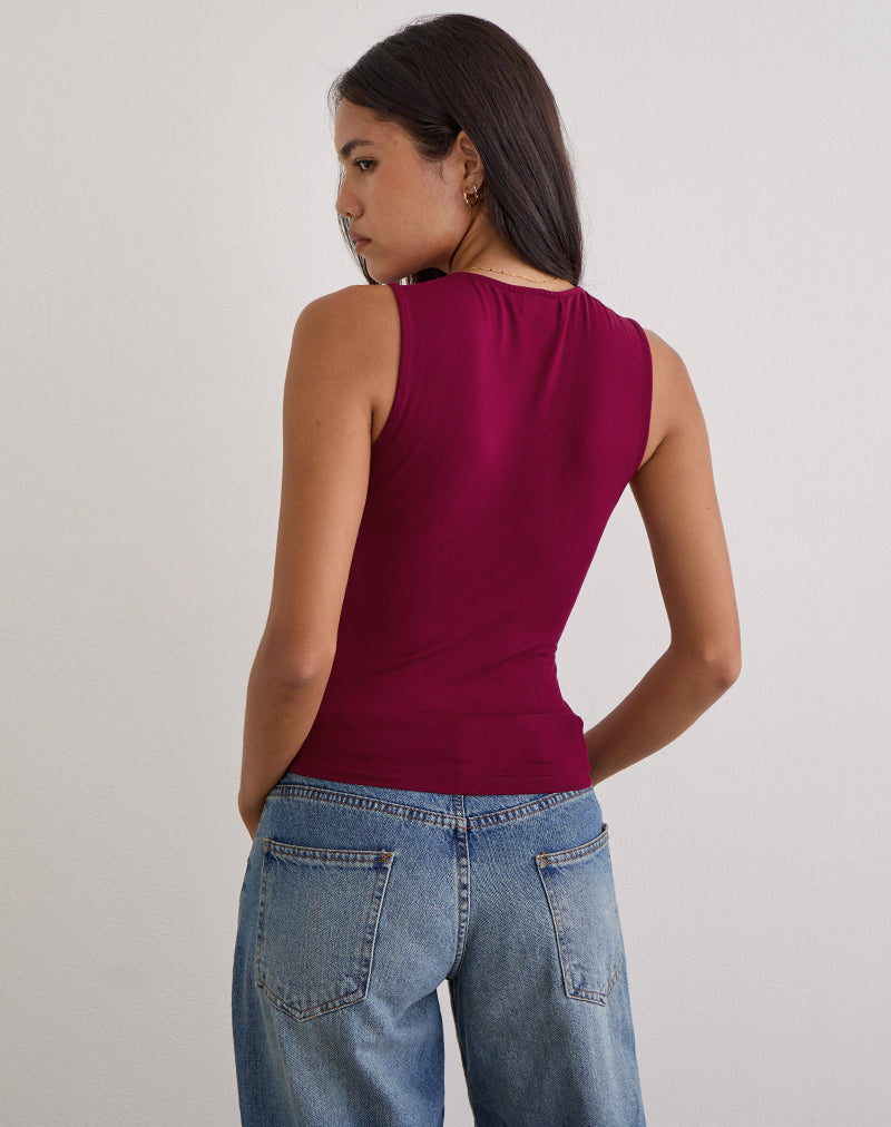 Lynod Plunge Top in Rayon Burgundy