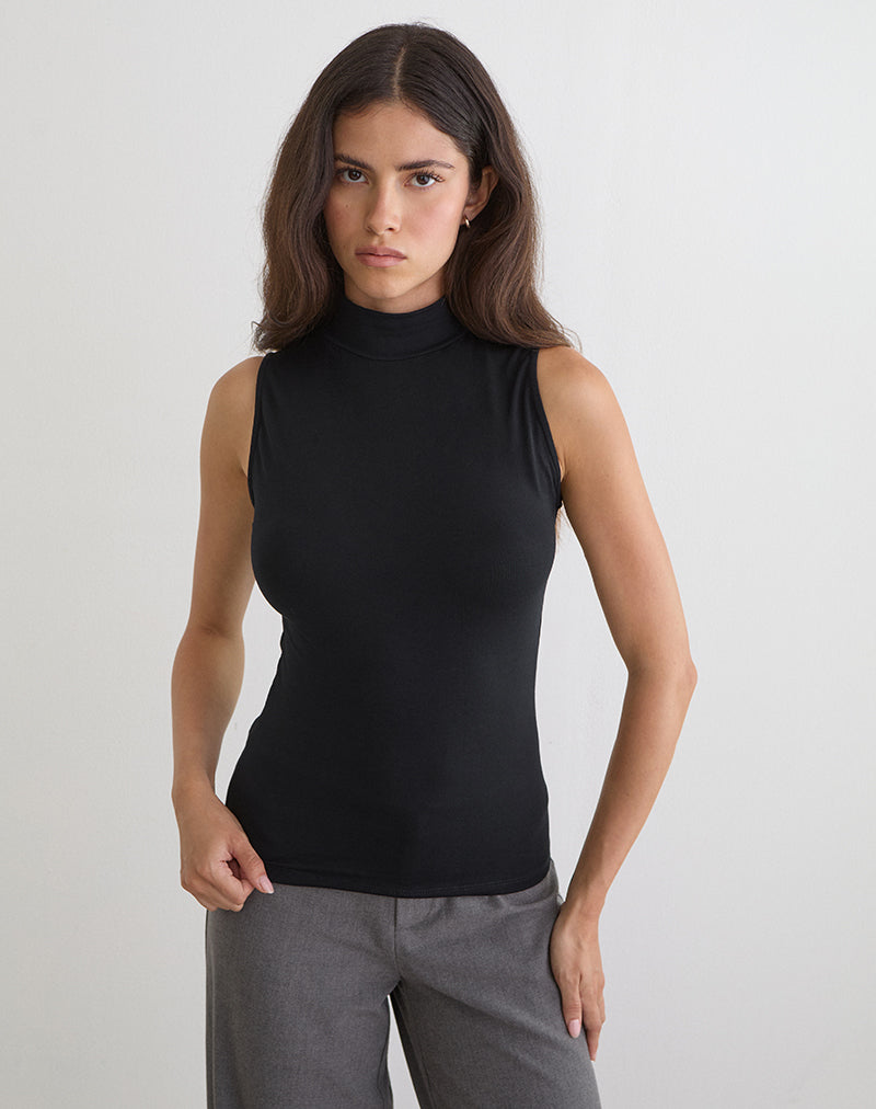 Lysan High Neck Vest Top in Jersey Black