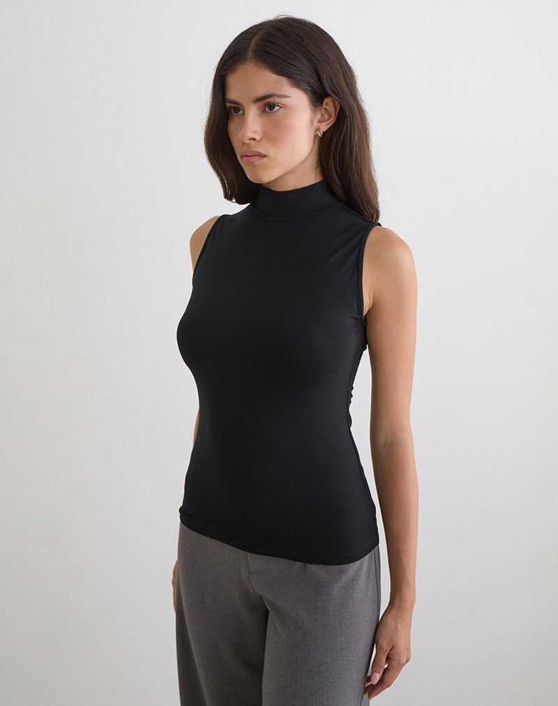Lysan High Neck Vest Top in Jersey Black