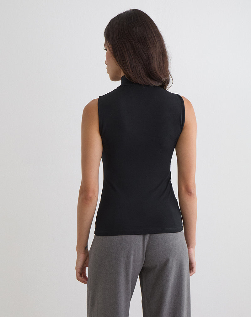 Lysan High Neck Vest Top in Jersey Black
