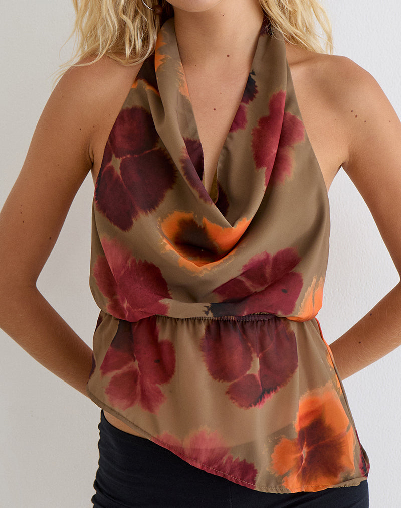 Mahda Top in Chiffon Petals Script Olive