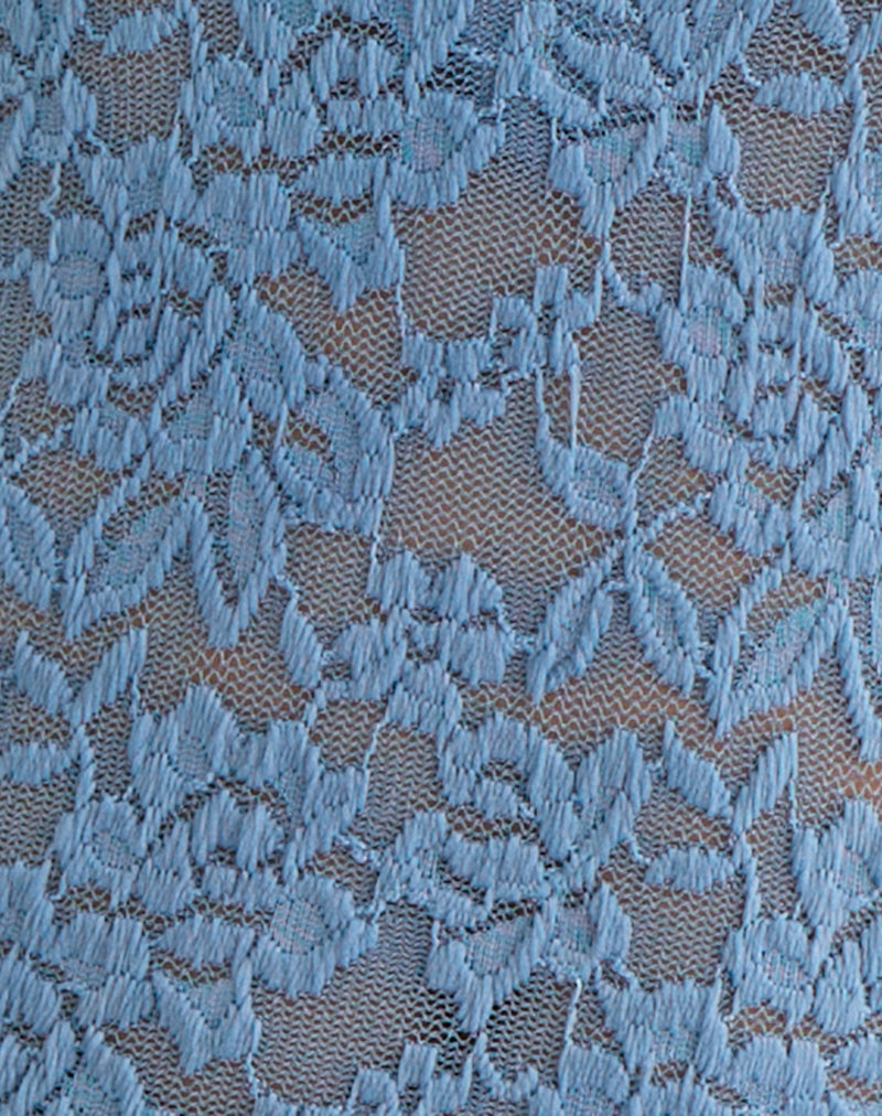 Mahota Deep Plunge Long Sleeve Top in Dark Blue Lace