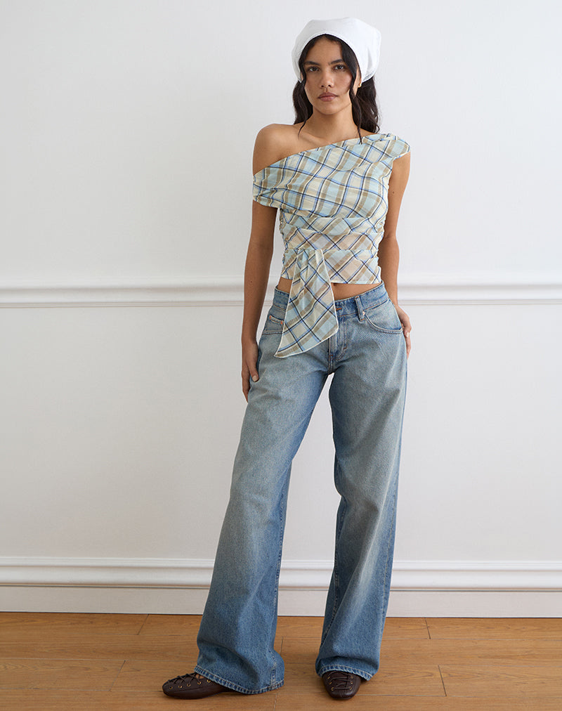 Maida Top in Chiffon Vintage Blue Check