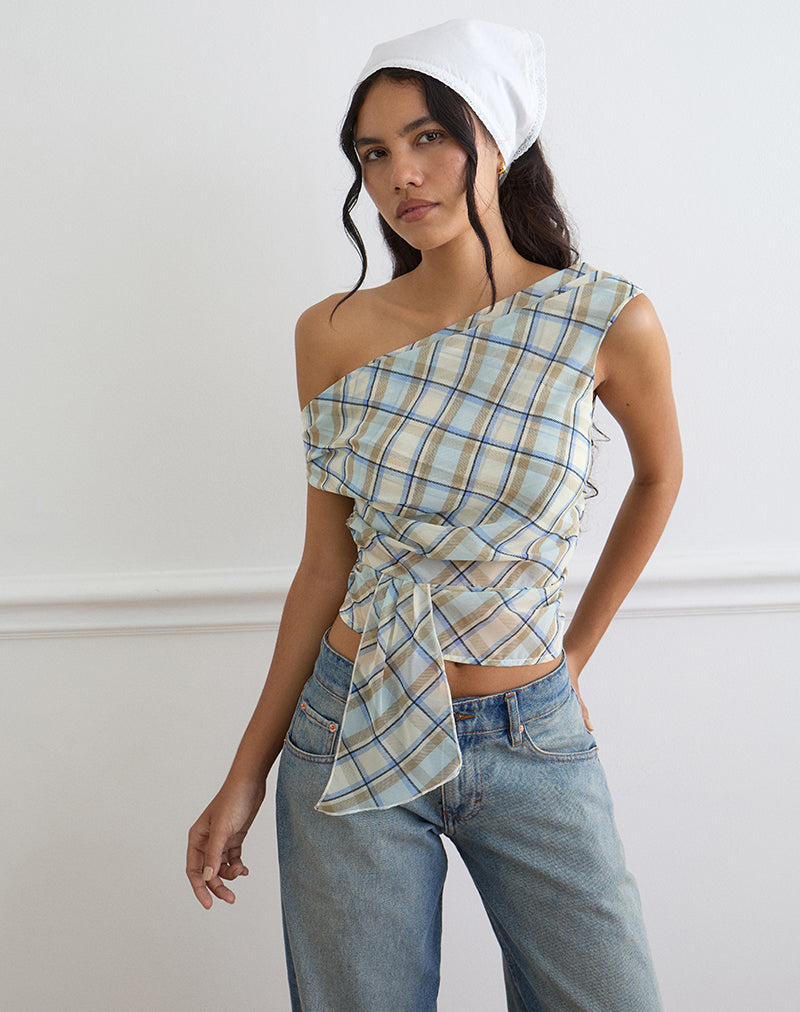 Maida Top in Chiffon Vintage Blue Check