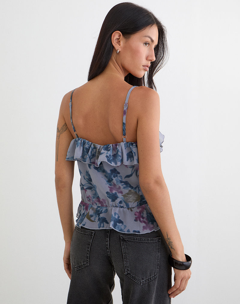 Maitra Cami Top in Chiffon Shadow Lily Blue