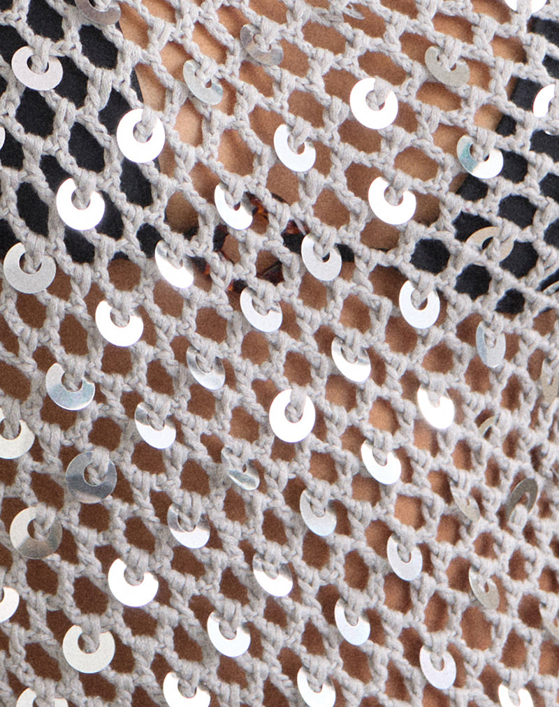 Maliha Poncho in Crochet Knit Silver
