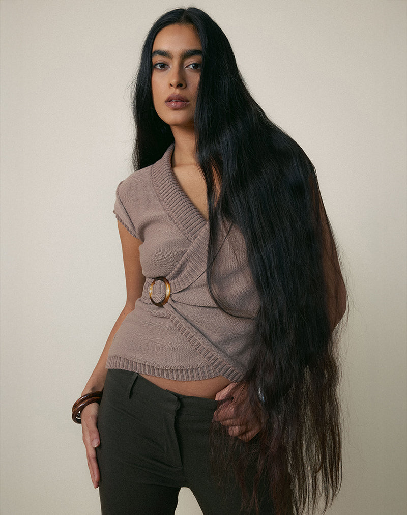 Malya Top with Buckle in Knit Taupe