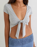 Marla Tie-Front Crop Top in Grey Marl