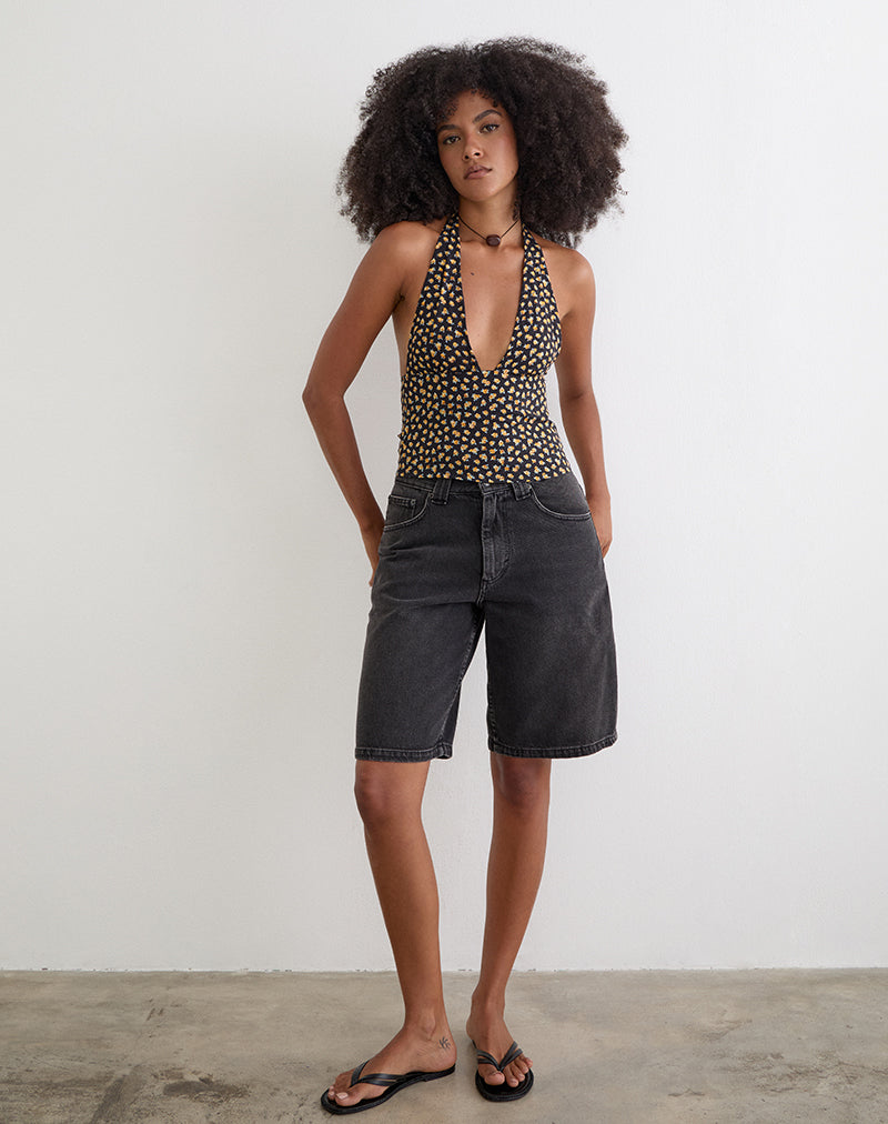 Marsina Halterneck Top in Ditsy Floral Bronze