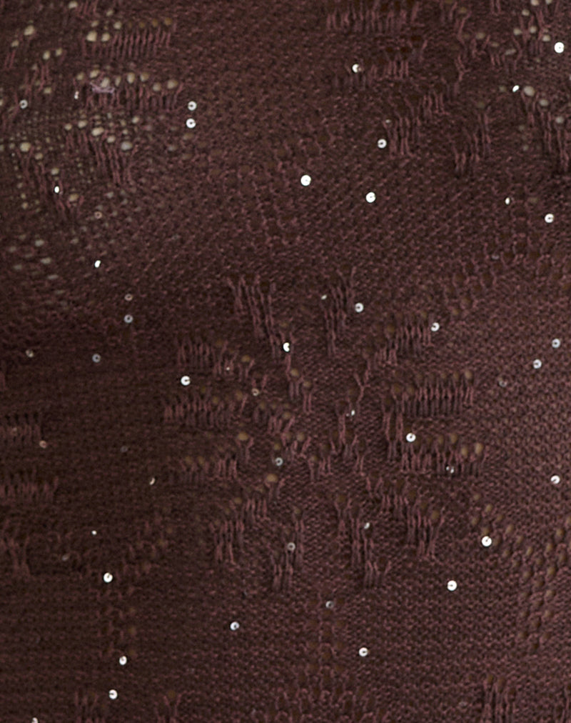 Masina Top with Fringe Hem in Sequin Knit Brown