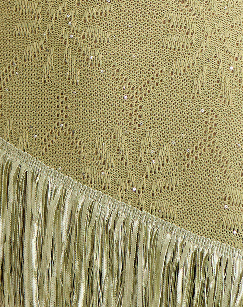 Masina Top With Fringe Hem in Sequin Knit Green